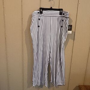 Robert Louis Pants Striped White & Navy‎ Blue Wide Leg  XL Comfortable Classic